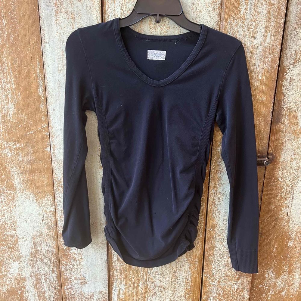 Athleta Women Black Ruched Travel Jersey T-Shirt Size Small
